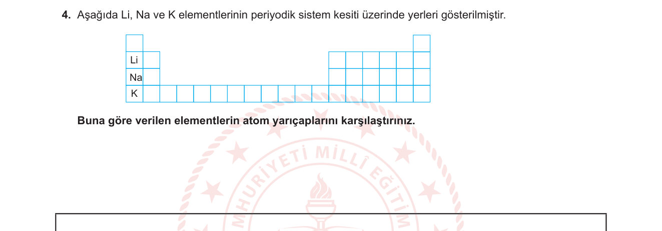 Kimya sorusu 14 — Periyodik özellikler; atom yarıçapı
