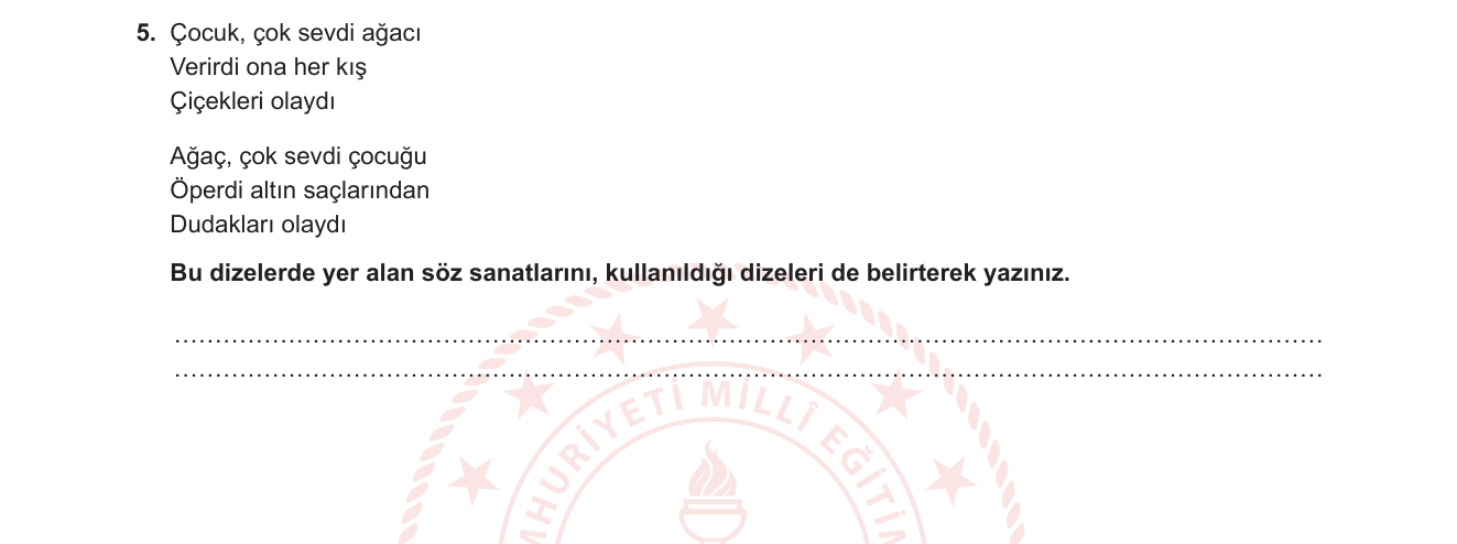Türkçe sorusu 18 — Söz Sanatları (Kişileştirme, İstiare, Paralellik)