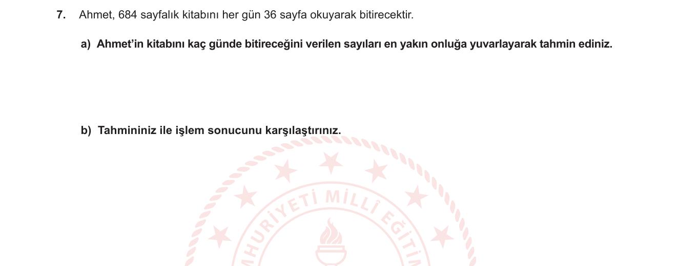 Matematik sorusu 20 — Yuvarlama ile tahmin, doğal sayılarda bölme, yaklaşık değer