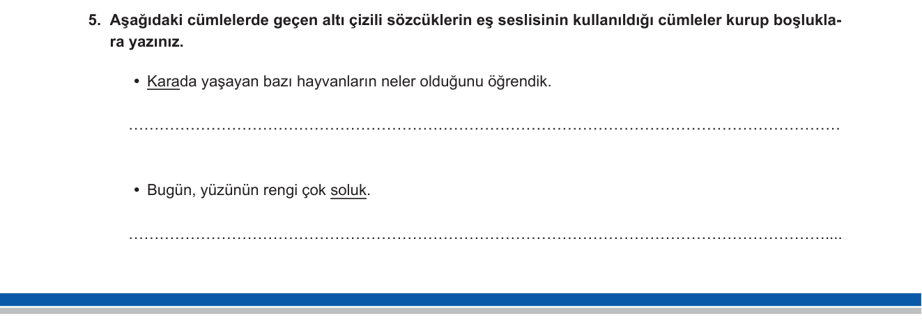Türkçe sorusu 6 — Sözcük anlam bilgisi — eş sesli (sesteş) sözcükler; farklı anlamlarda cümle kurma