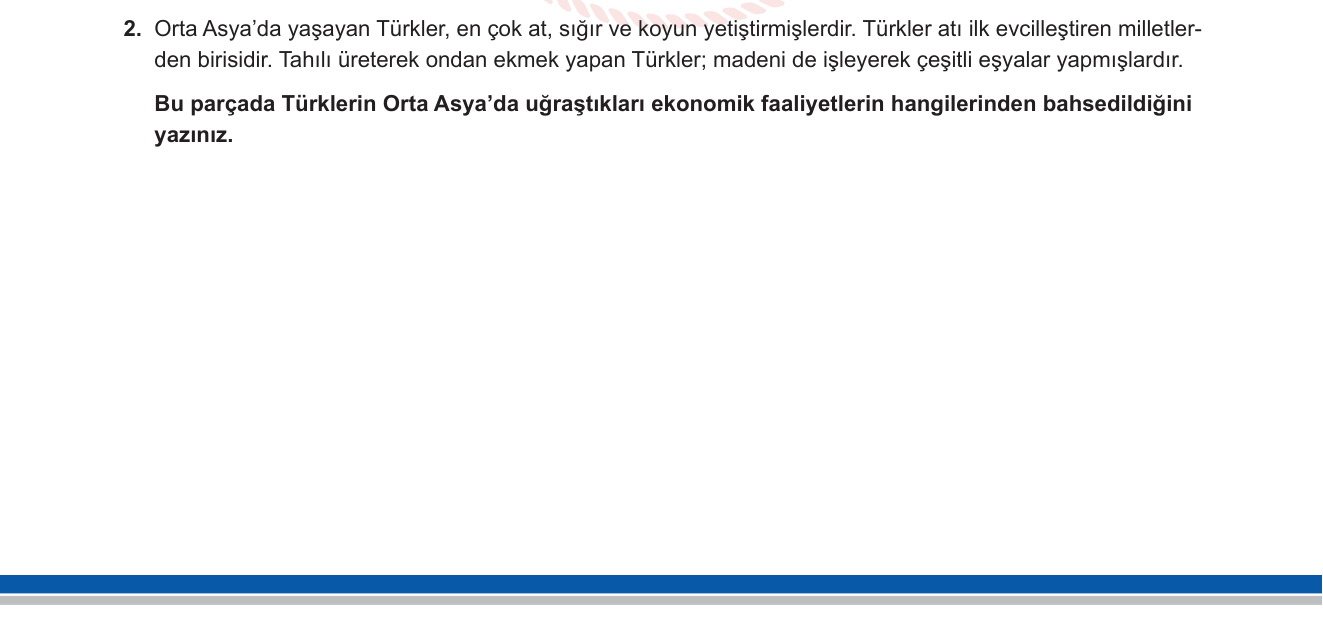 Sosyal Bilgiler sorusu 1 — Orta Asya'da Türklerin Ekonomik Faaliyetleri (6. Sınıf - İlk Türk Devletleri)