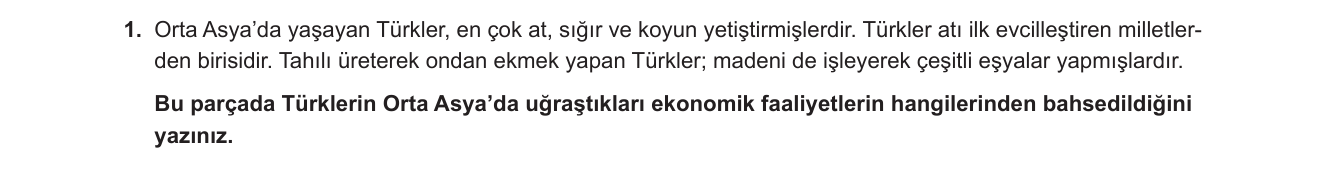 Sosyal Bilgiler sorusu 8 — Orta Asya'da Türklerin Ekonomik Faaliyetleri (6. Sınıf - İlk Türk Devletleri)