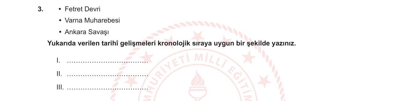 Tarih sorusu 2 — Osmanlı Devleti — Ankara Savaşı, Fetret Devri, Varna Muharebesi kronolojisi