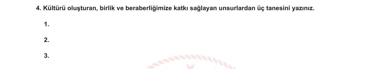 Sosyal Bilgiler sorusu 5 — Kültür ve kültür unsurları; millî birlik ve beraberlik; kimlik ve aidiyet