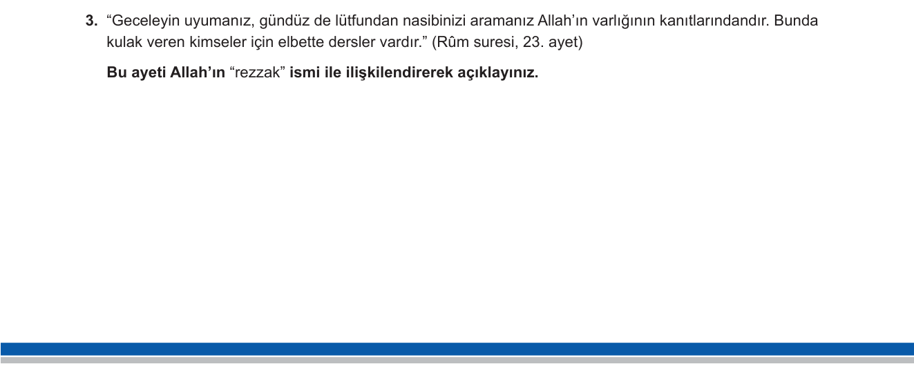 Din Kültürü ve Ahlak Bilgisi sorusu 3 — Allah'ın İsimleri (Esmâ-ül Hüsnâ) / Rezzak / Allah'ın Varlığının Delilleri