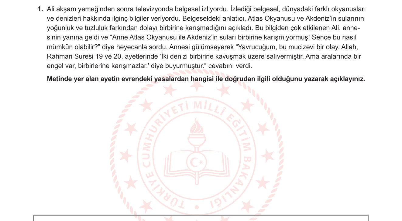 Din Kültürü ve Ahlak Bilgisi sorusu 1 — Sünnetullah / Kur'an ve Bilim İlişkisi