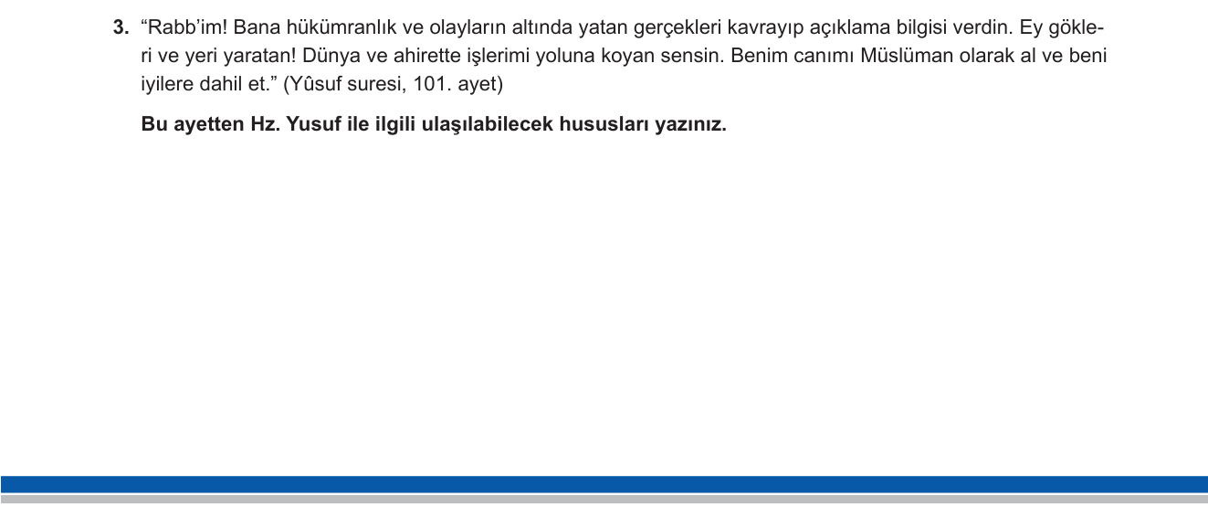 Din Kültürü ve Ahlak Bilgisi sorusu 11 — Peygamber Kıssaları / Hz. Yusuf / Tevekkül ve Dua