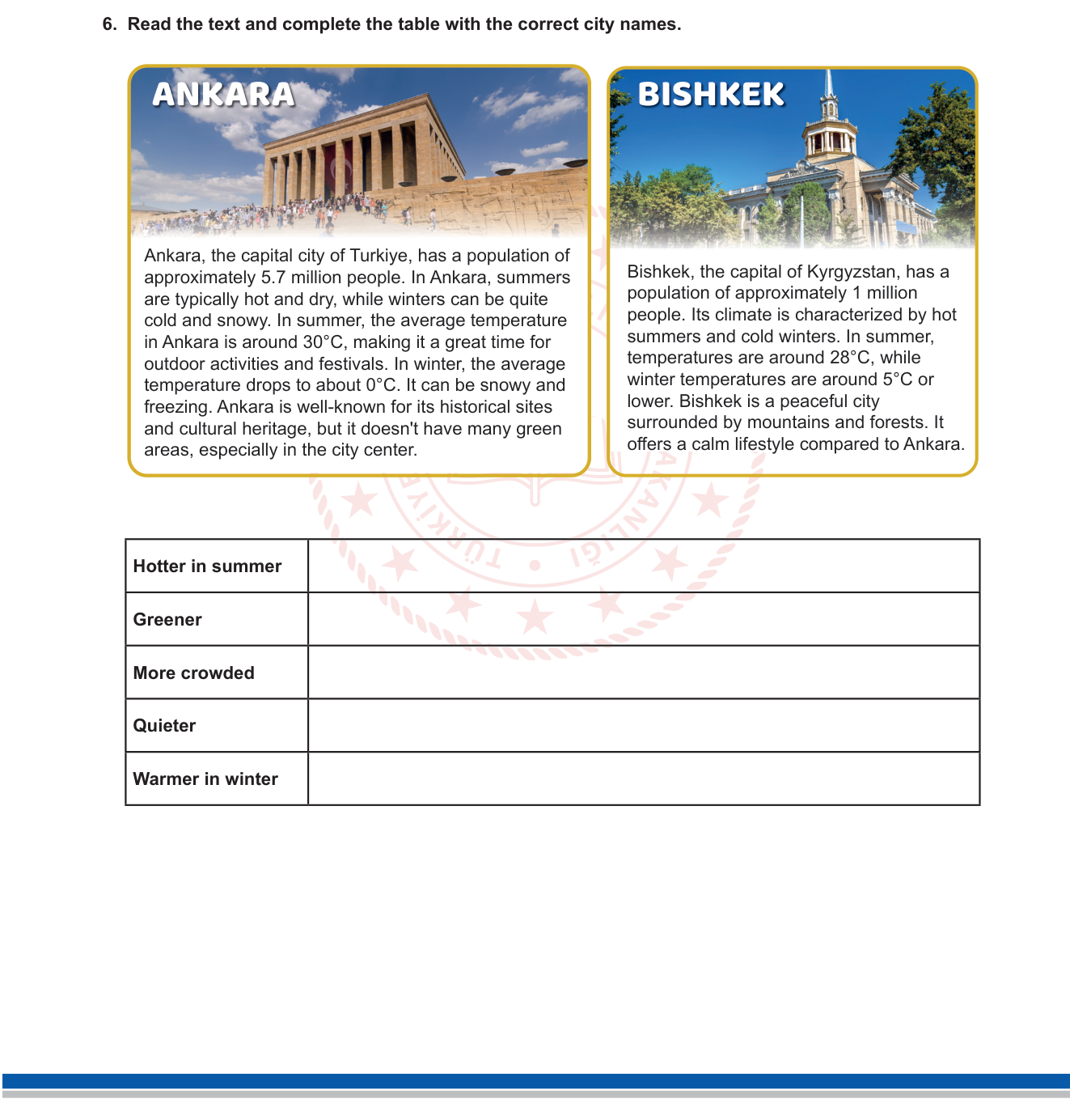 İngilizce sorusu 6 — Comparative Adjectives / Reading Comprehension / Cities and Climate