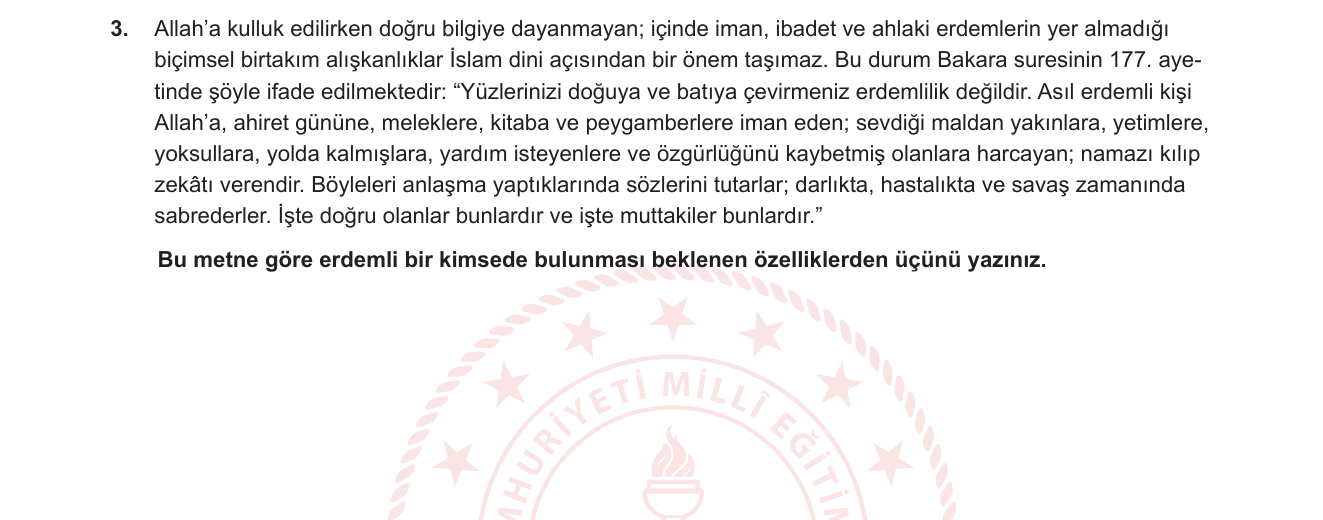 Din Kültürü ve Ahlak Bilgisi sorusu 12 — 