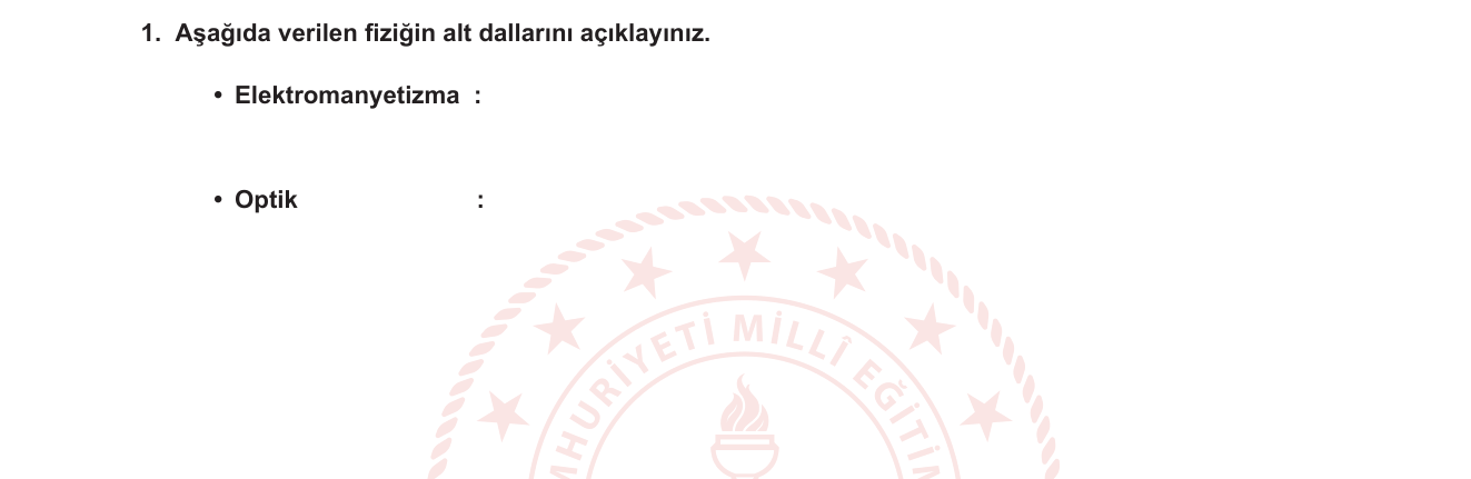 Fizik sorusu 15 — Fiziğin alt dalları — Elektromanyetizma ve Optik