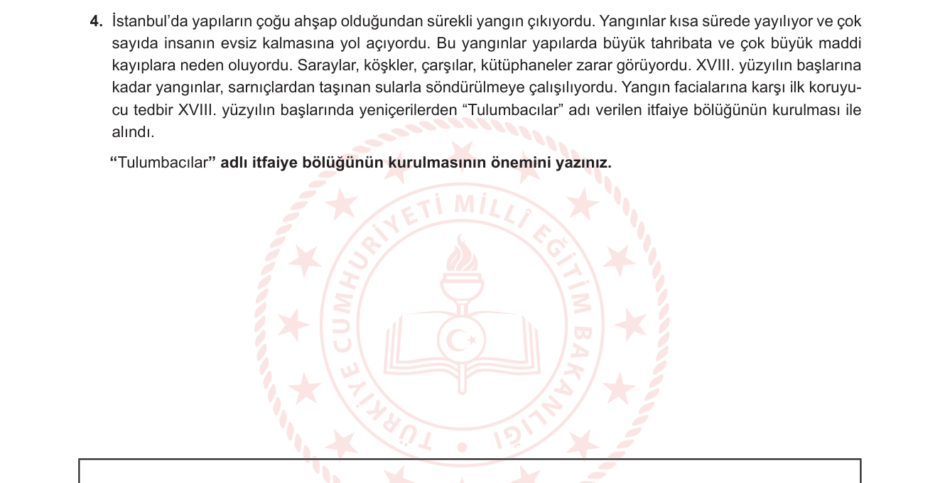 Sosyal Bilgiler sorusu 4 — Osmanlı'da Şehircilik ve Toplumsal Kurumlar / XVIII. Yüzyıl Osmanlı