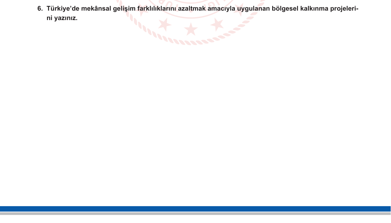 Coğrafya sorusu 6 — Türkiye'de Bölgesel Kalkınma Projeleri (GAP, DAP, DOKAP, KOP vb.) — Beşeri Coğrafya / Ekonomik Coğrafya