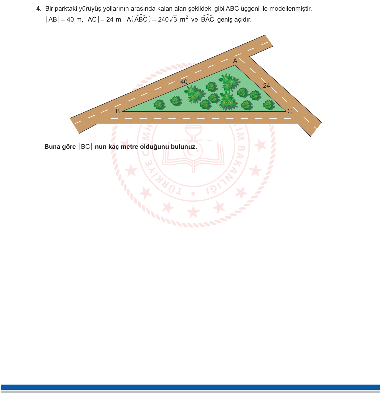 Matematik sorusu 4 — Trigonometri - Üçgen Alanı ve Kosinüs Teoremi