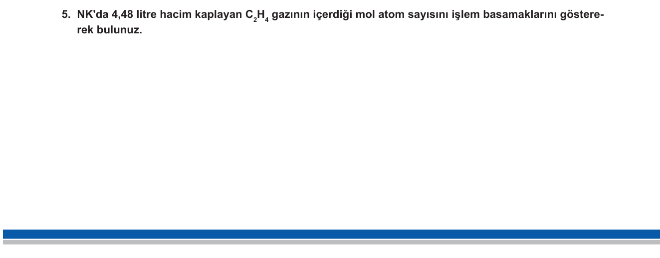 Kimya sorusu 15 — Mol Kavramı — Hacim, Mol Bileşik ve Mol Atom Zinciri