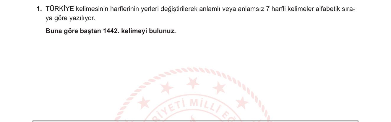 Matematik sorusu 21 — Permütasyon — Lexicographic (Alfabetik) Sıralama