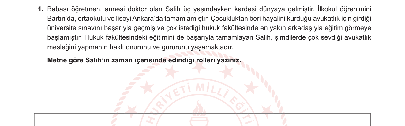 Sosyal Bilgiler sorusu 1 — Birey ve Toplum — Sosyal Statü ve Roller