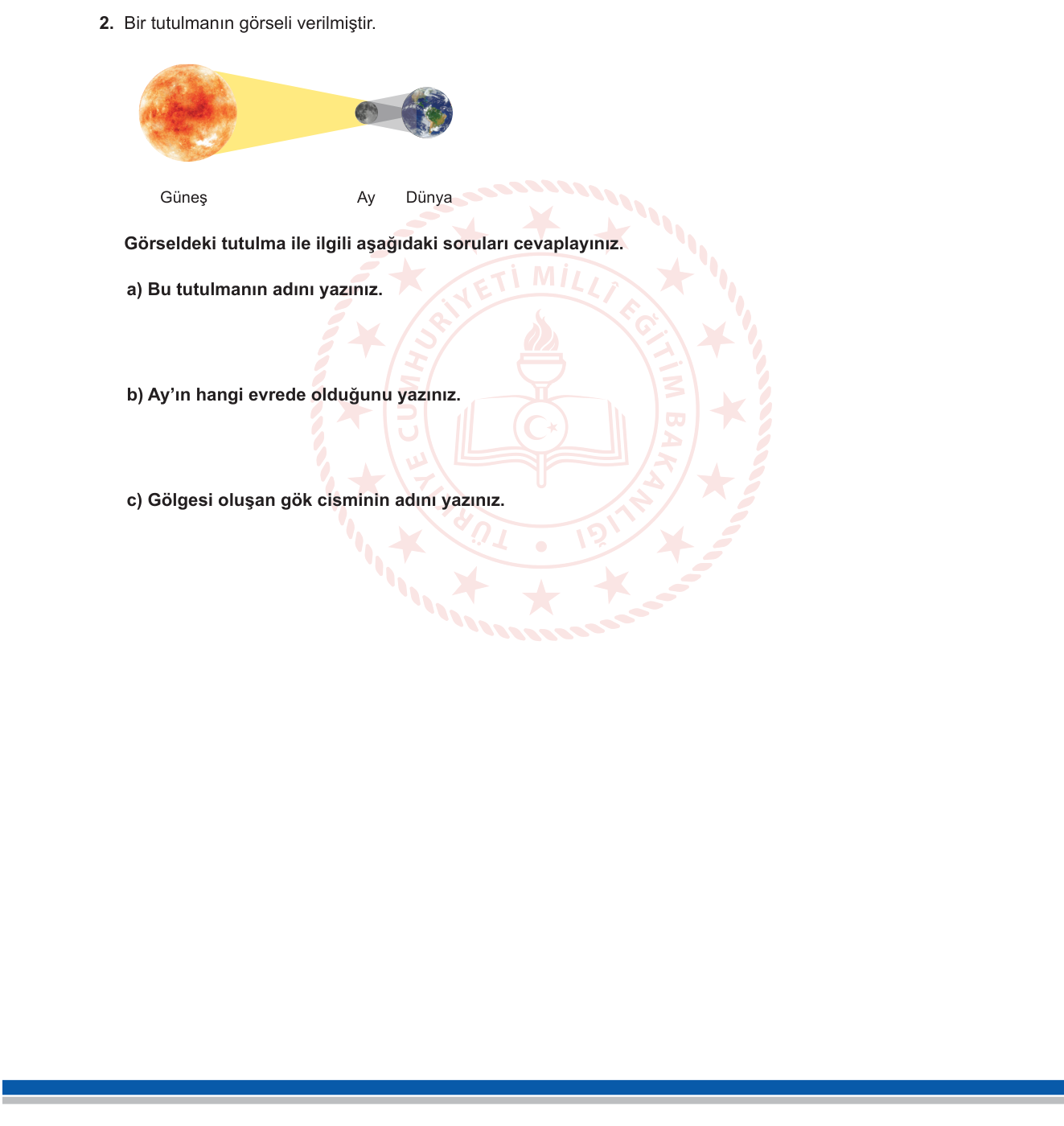 Fen Bilimleri sorusu 2 — Güneş Sistemi / Ay Evreleri / Güneş ve Ay Tutulması