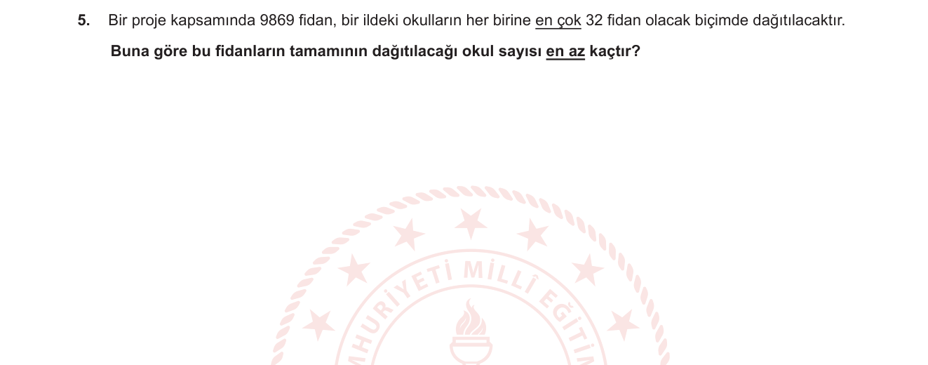 Matematik sorusu 14 — Doğal sayılarda bölme ve kalan / tavan bölme