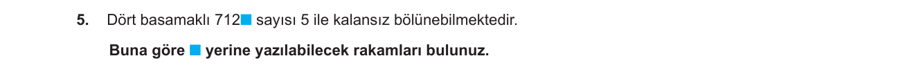 Matematik sorusu 19 — Bölünebilme Kuralları (5)