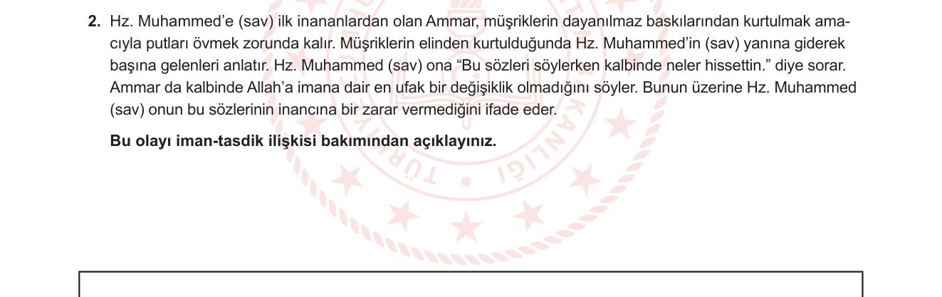 Din Kültürü ve Ahlak Bilgisi sorusu 2 — İman ve mahiyeti — kalple tasdik, ikrah (zorlama) kavramı (9. sınıf, Ünite 2: İnanç)