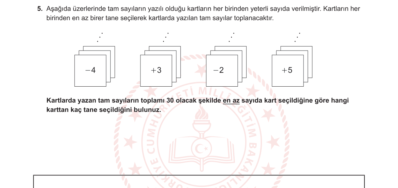 Matematik sorusu 6 — Tam sayılarla işlemler — optimizasyon ve strateji