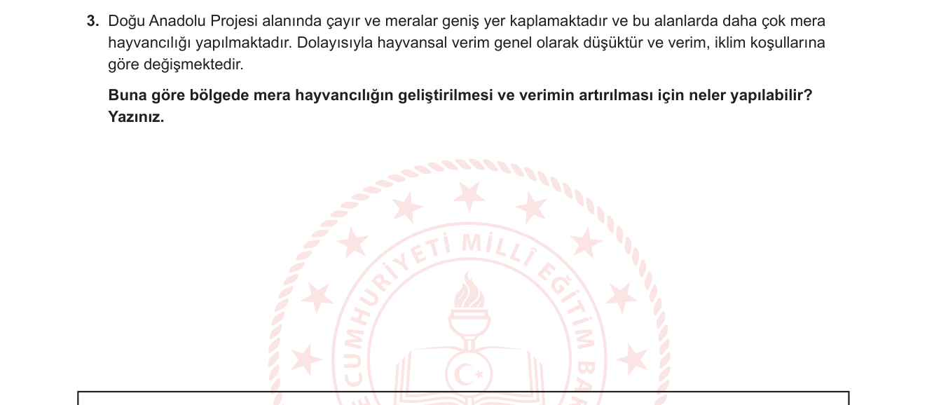 Coğrafya sorusu 10 — Türkiye'de Hayvancılık — Mera Hayvancılığı ve Doğu Anadolu Bölgesi