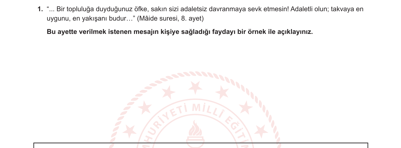 Din Kültürü ve Ahlak Bilgisi sorusu 1 — Adalet Ahlakı ve Öfke Kontrolü (7. Sınıf Din Kültürü)