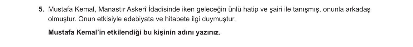 T.C. İnkılap Tarihi ve Atatürkçülük sorusu 4 — Mustafa Kemal'in gençlik ve eğitim dönemi — 8. sınıf İnkılap Tarihi