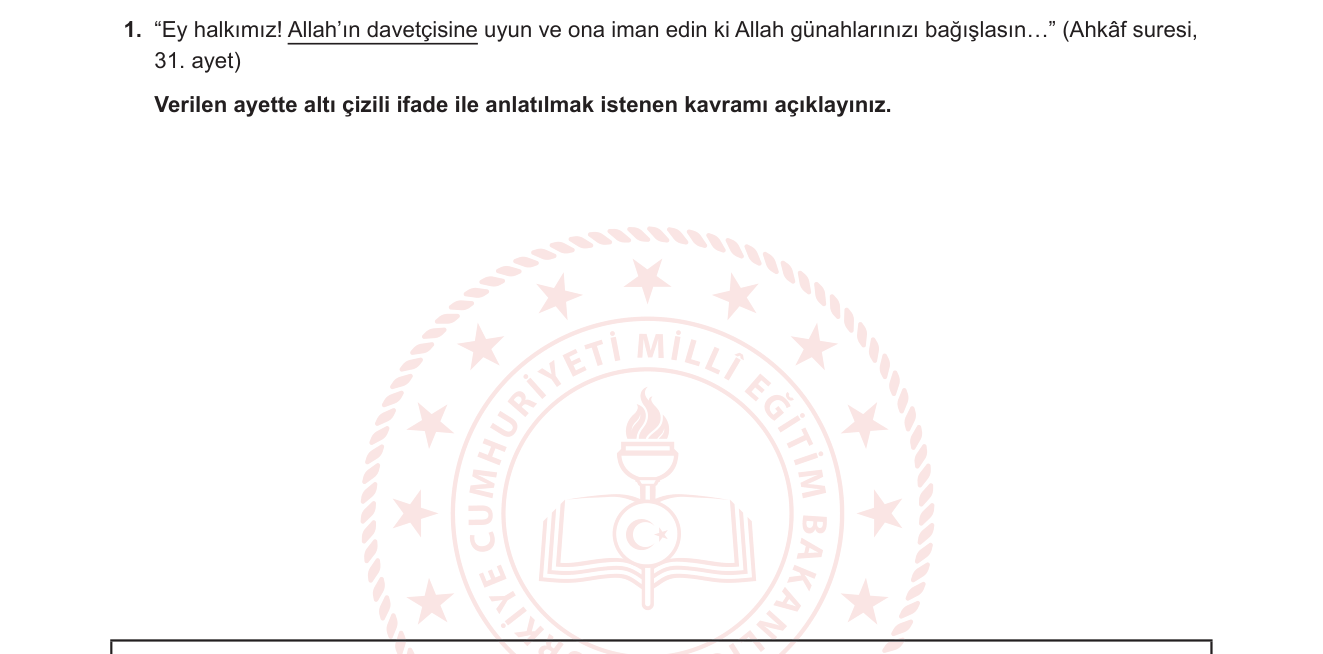 Din Kültürü ve Ahlak Bilgisi sorusu 1 — Peygamberlere İman — Peygamberin Özellikleri / Tebliğ Görevi