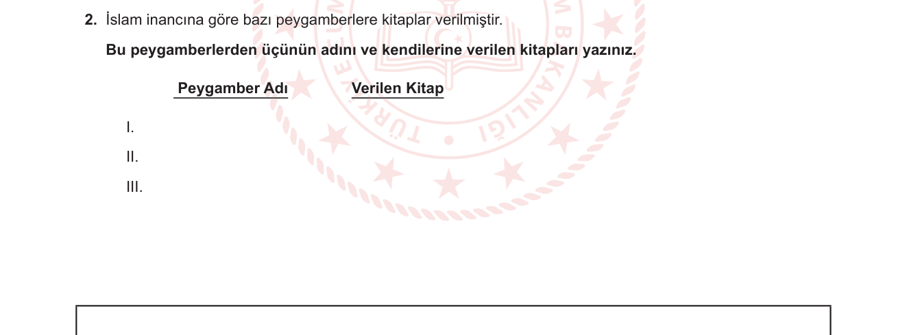 Din Kültürü ve Ahlak Bilgisi sorusu 2 — İlahi kitaplar — dört büyük kitap ve peygamberleri