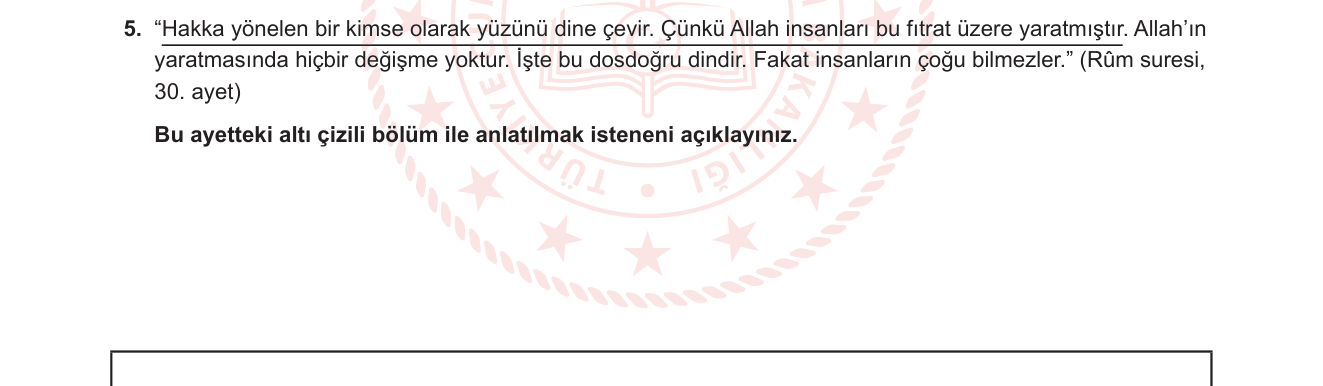 Din Kültürü ve Ahlak Bilgisi sorusu 12 — Fıtrat ve Din / Rum Suresi / İnsanın Yaratılışı