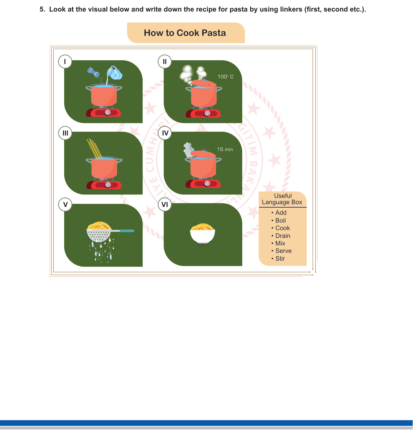 İngilizce sorusu 6 — Sequencing / Linkers (Sıralama Bağlaçları) — Tarif Yazma (Recipe Writing)