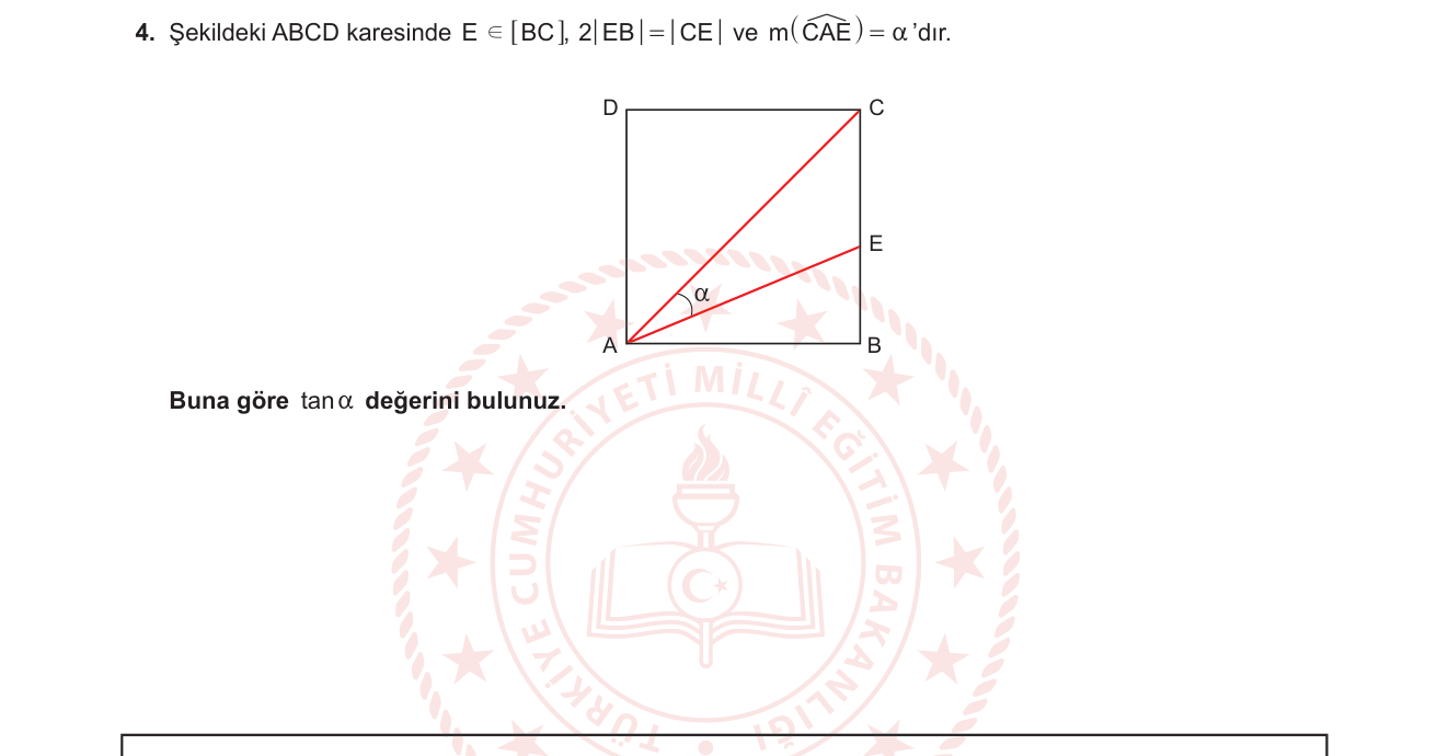 Matematik sorusu 25 — Trigonometri — Kare İçinde Açı Tanjantı (tan fark formülü)