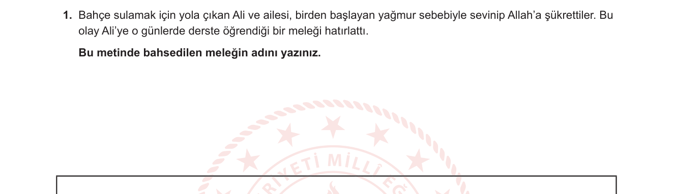 Din Kültürü ve Ahlak Bilgisi sorusu 1 — Melekler — Dört Büyük Meleğin Görevleri (Mikail)