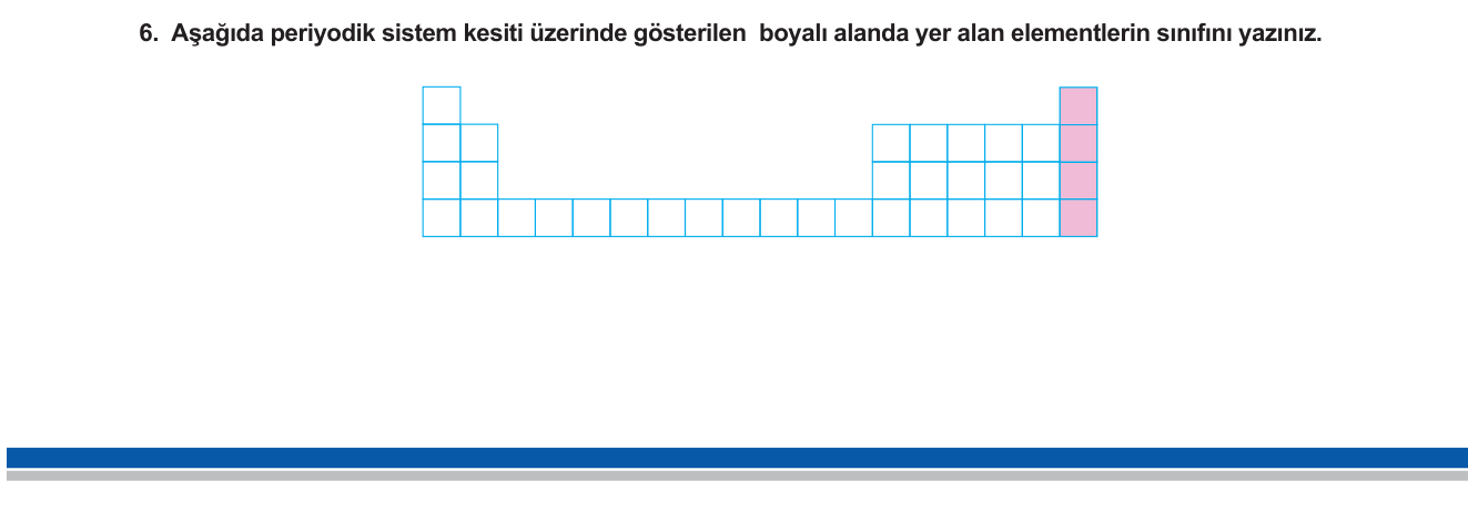 Kimya sorusu 6 — Periyodik Sistem — Soy Gazlar (8A Grubu), Element Sınıfları
