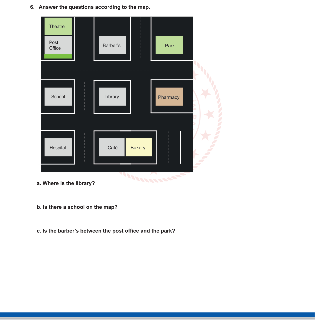 İngilizce sorusu 11 — Prepositions of Place / Places in Town / There is-There are (9. sınıf)