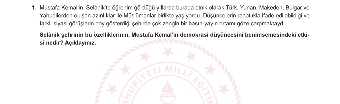 T.C. İnkılap Tarihi ve Atatürkçülük sorusu 6 — Atatürk'ün Hayatı — Selanik'in Fikrî Gelişime Etkisi