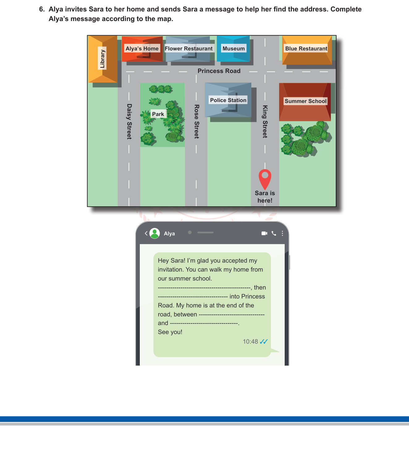 İngilizce sorusu 6 — Giving Directions / Prepositions of Place (Yön ve Konum Tarifi)