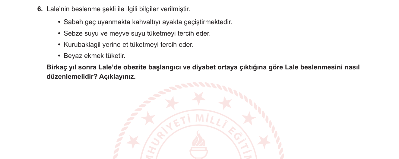 Biyoloji sorusu 6 — Sağlıklı Beslenme ve Besin Öğeleri / Beslenme Bozuklukları