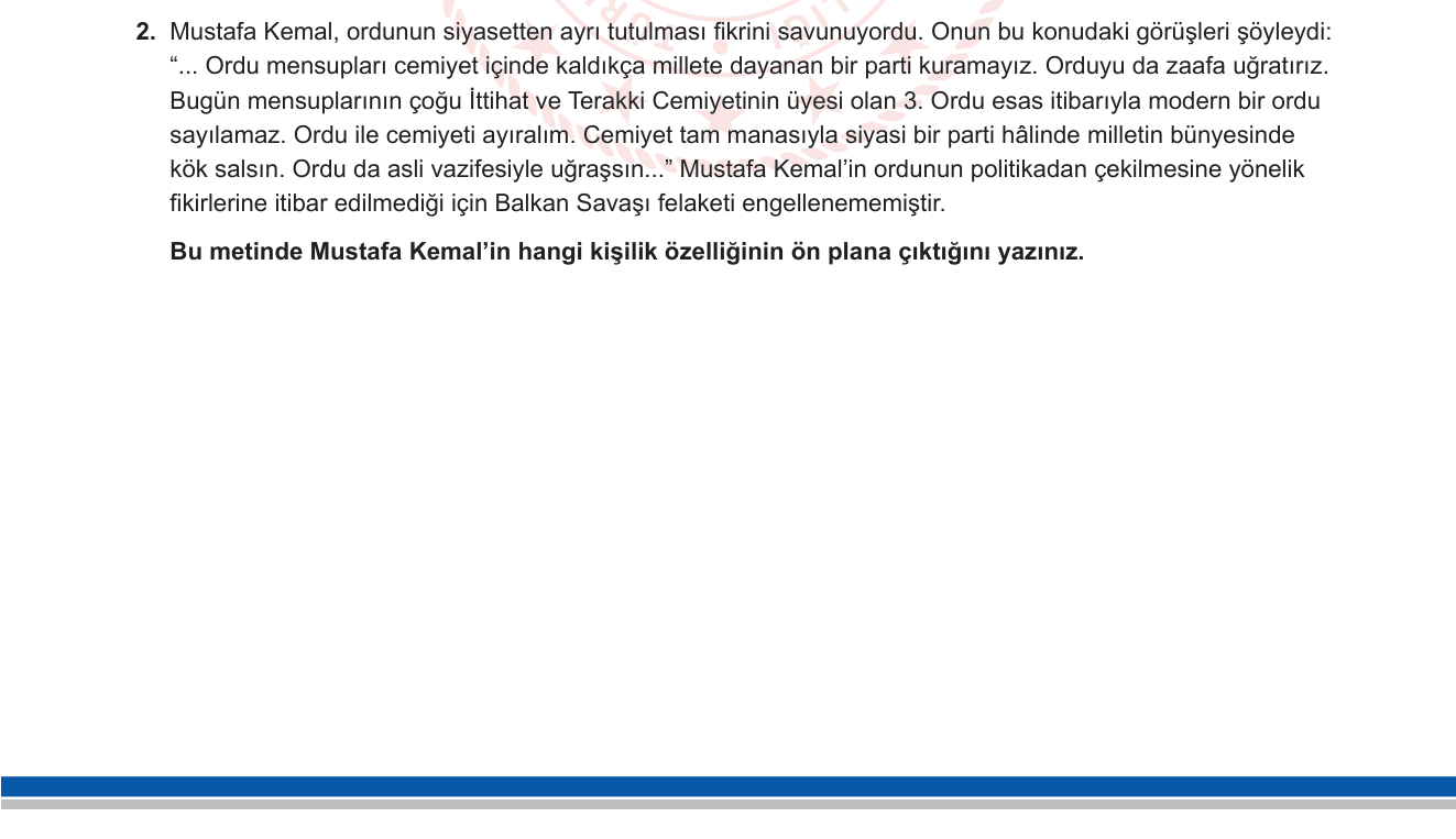 T.C. İnkılap Tarihi ve Atatürkçülük sorusu 8 — Mustafa Kemal'in kişilik özellikleri ve eğitim-gençlik dönemi — 8. sınıf İnkılap Tarihi