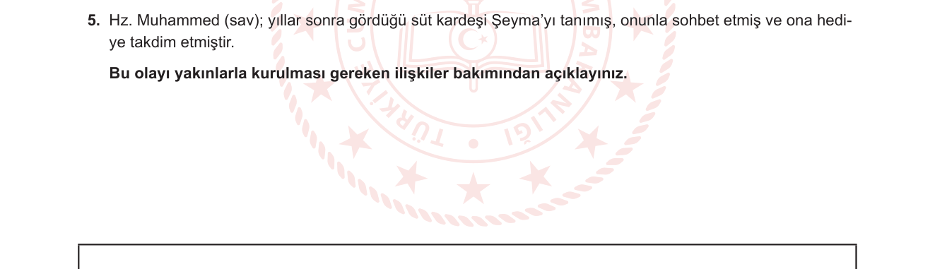 Din Kültürü ve Ahlak Bilgisi sorusu 5 — Hz. Muhammed'in (sav) Aile ve Yakın İlişkileri — Sıla-i Rahim (10. Sınıf Din Kültürü)