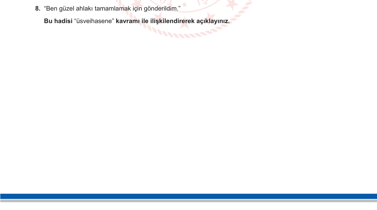 Din Kültürü ve Ahlak Bilgisi sorusu 15 — Hz. Muhammed'in Kişiliği ve Özellikleri — Üsve-i Hasene / Güzel Ahlak