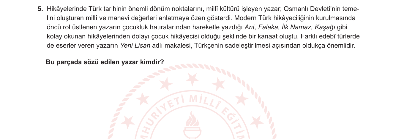 Türk Dili ve Edebiyatı sorusu 15 — Millî Edebiyat dönemi; Ömer Seyfettin; Yeni Lisan hareketi