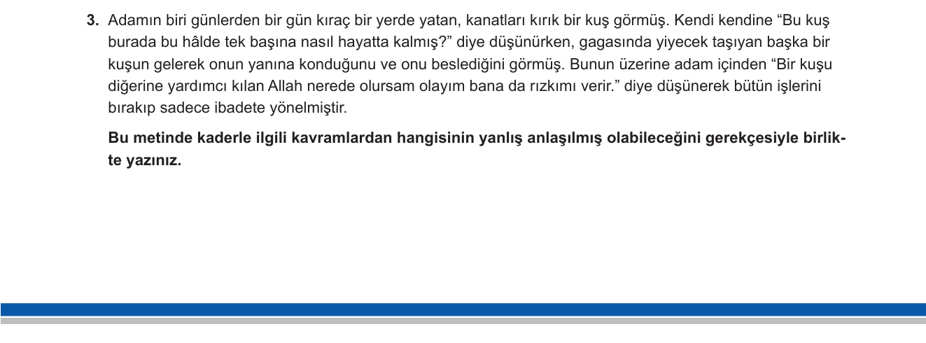 Din Kültürü ve Ahlak Bilgisi sorusu 10 — Kader İnancı / Tevekkül / Cüzi İrade
