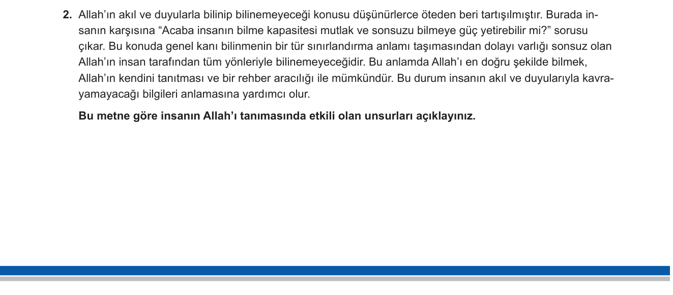 Din Kültürü ve Ahlak Bilgisi sorusu 2 — Allah'ı Tanıma Yolları / Vahiy ve Akıl / İslam'da Bilgi Kaynakları