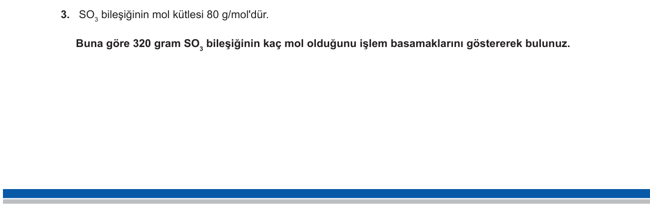 Kimya sorusu 9 — Mol kavramı — kütle-mol dönüşümü