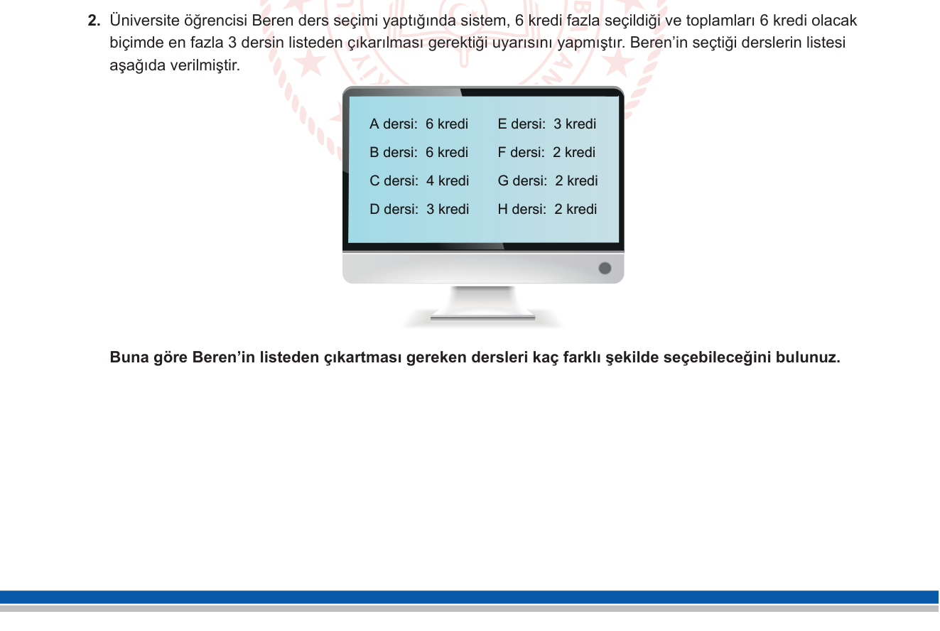 Matematik sorusu 22 — Kombinasyon — Kısıtlı Seçim (Toplamı Belirli Alt Küme)