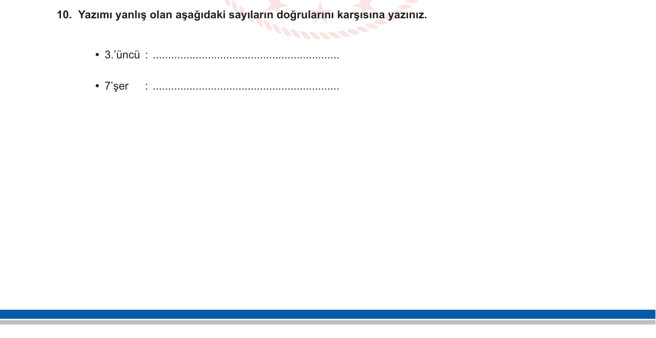 Türkçe sorusu 13 — Yazım Kuralları (Sayıların Yazımı: Sıra ve Üleştirme Sayıları)