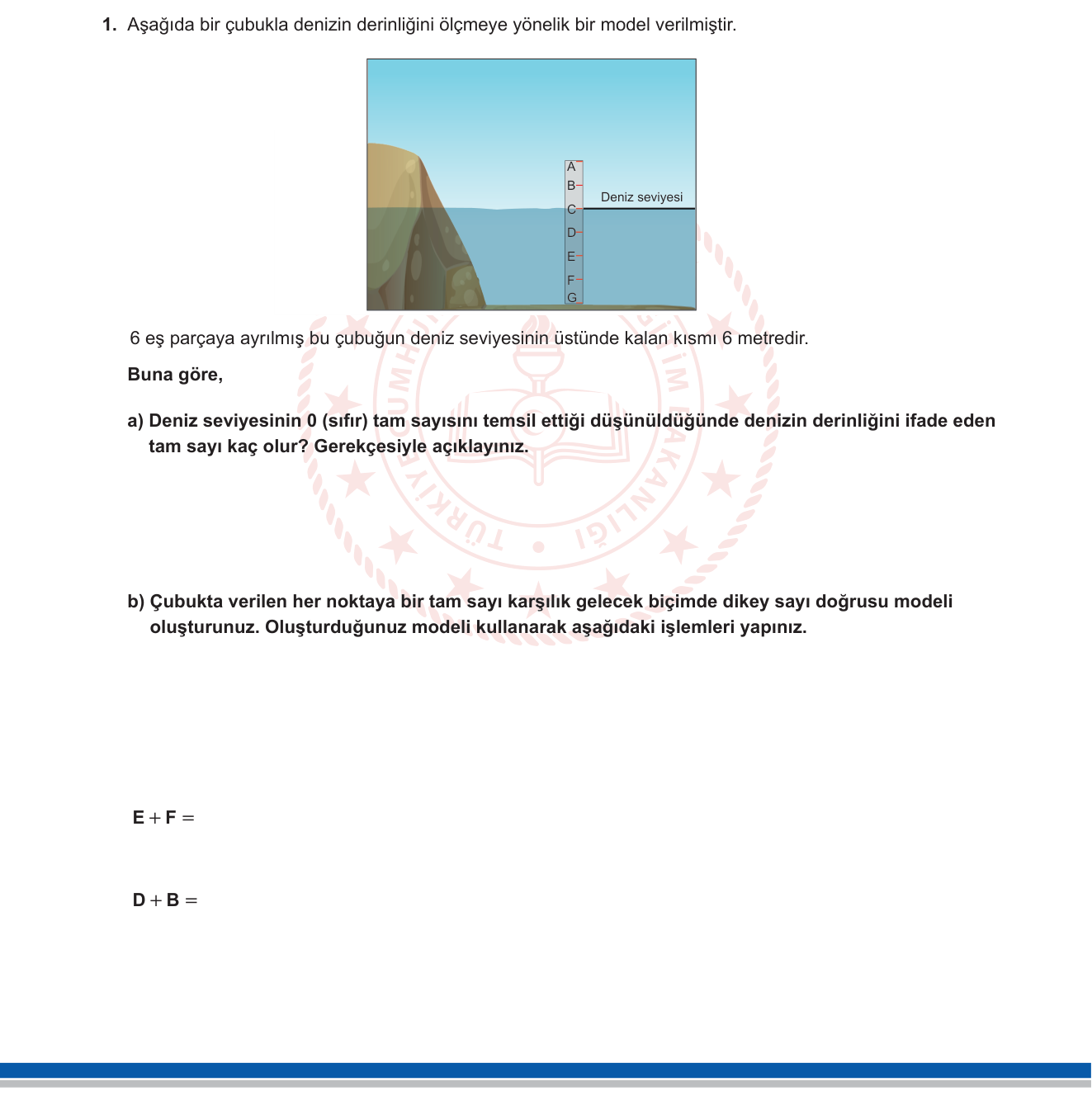 Matematik sorusu 2 — Tam sayılar — sayı doğrusu ve gerçek hayat bağlamı