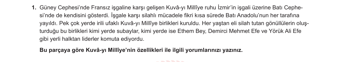 T.C. İnkılap Tarihi ve Atatürkçülük sorusu 6 — Kuvâ-yı Millîye hareketi — 8. sınıf İnkılap Tarihi